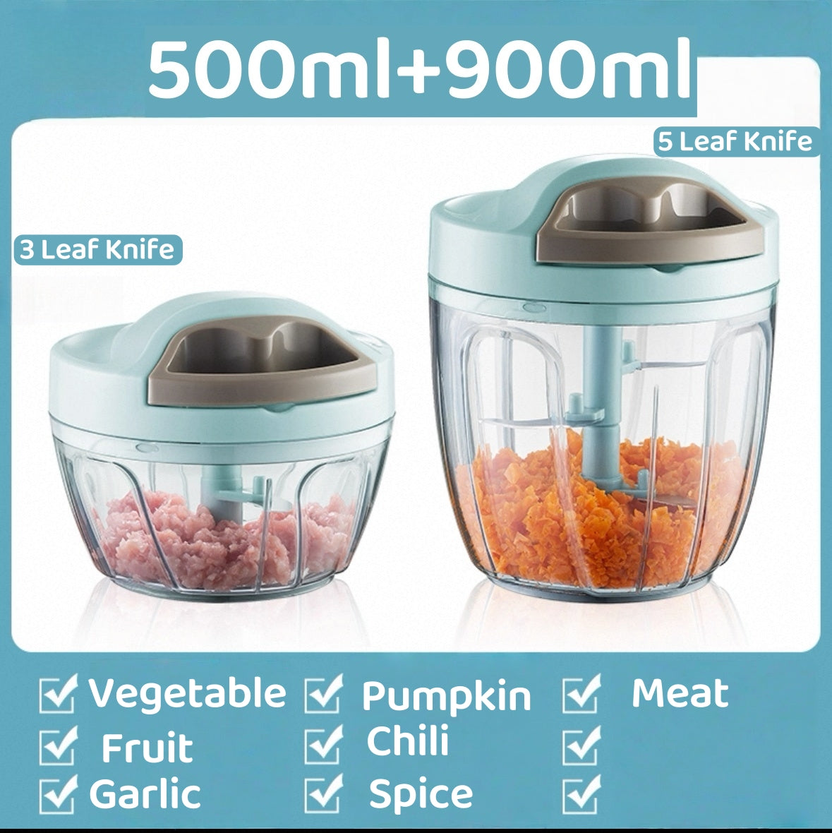 【SG Stock】Vegetable Chopper Mini Blender Garlic Cutter Manual Food Processor Meat Grinder Hand Ginger Crushed Shredder