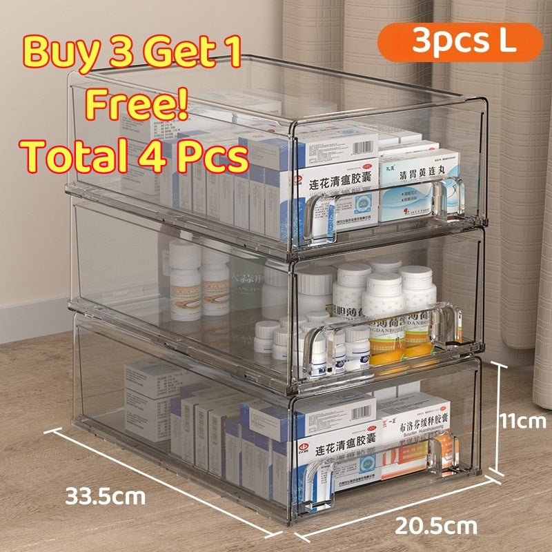 <Buy 3 Free 1> Premium Acrylic Medicine box family drawer type large capacity multi-layerem ergency First Aid Box Kit Japanese house