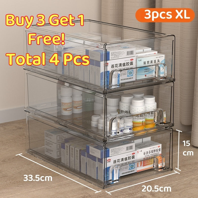 <Buy 3 Free 1> Premium Acrylic Medicine box family drawer type large capacity multi-layerem ergency First Aid Box Kit Japanese house