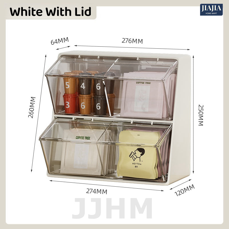 Coffee Capsule Holder Tea bag Organizer Pantry Acrylic Teabag Storage Box Coffee Rack Stationery Holder Desktop