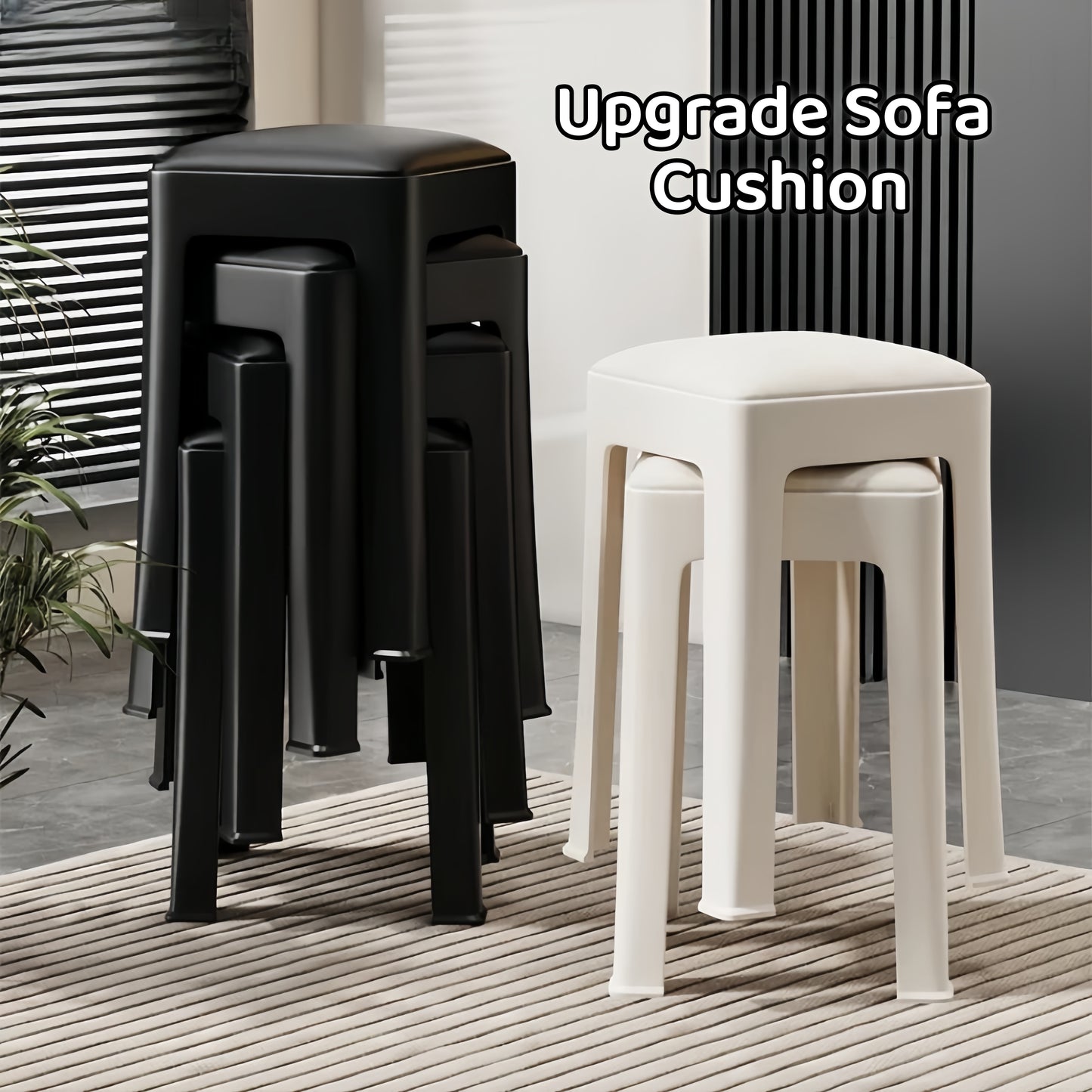 【SG Seller】4PCS Thicken Stackable Plastic Stool Chair Dining Chair Set of Living Room Round Stool Kitchen Stool Multi-Colour Options Sturdy Dining Table Stools