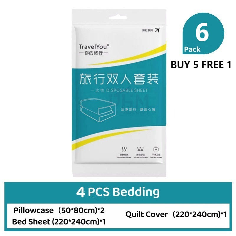 SG Disposable Bed Sheets Set Travel Pillow Cover Quilt Cover Single Double Set Hotel Bedsheets 一次性旅行床单套