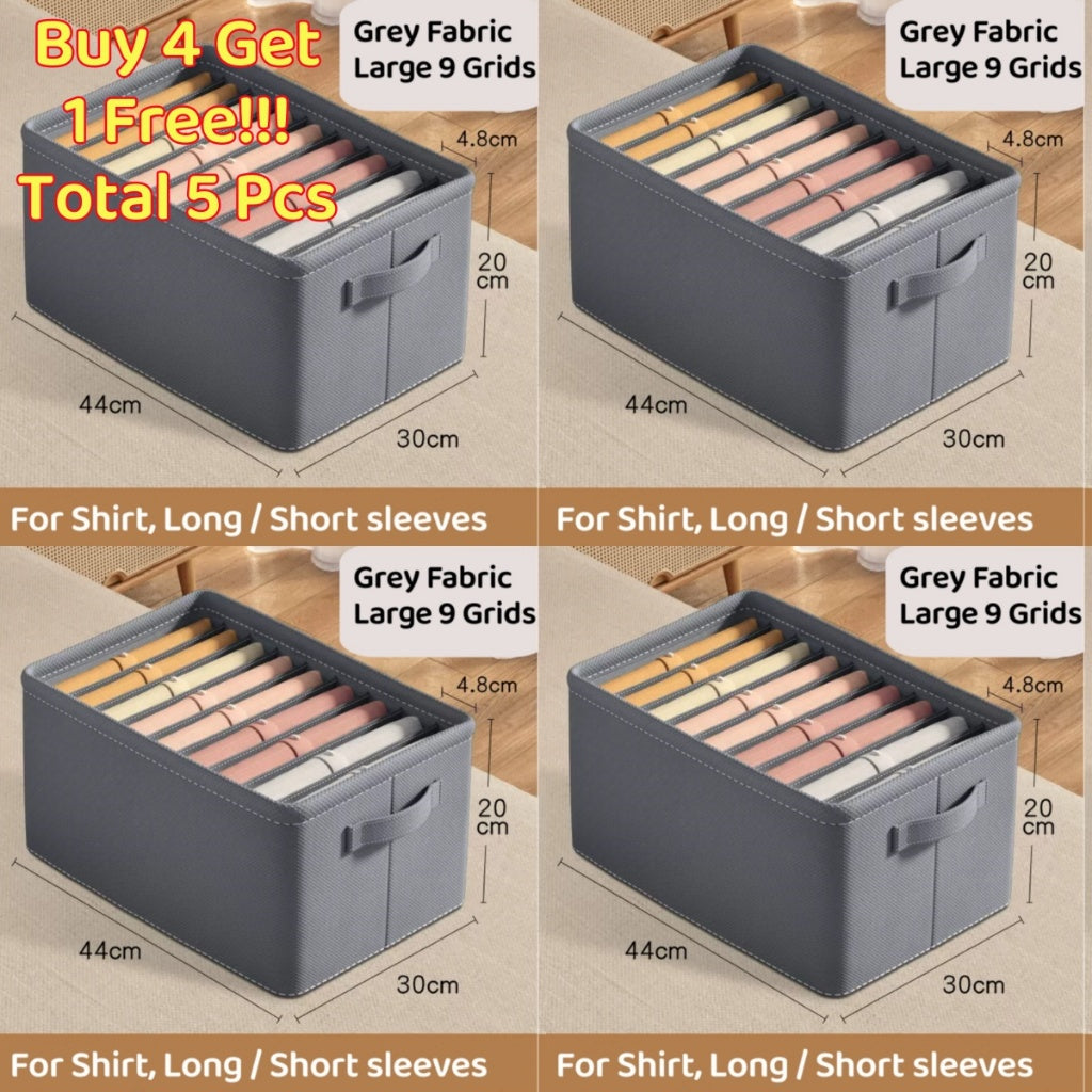 <Buy 4 Free 1> No-Flimsy Fabric Foldable 6/7/9 Grids Clothes Organizer Mesh Jeans Pant Storage Organizer Compartment