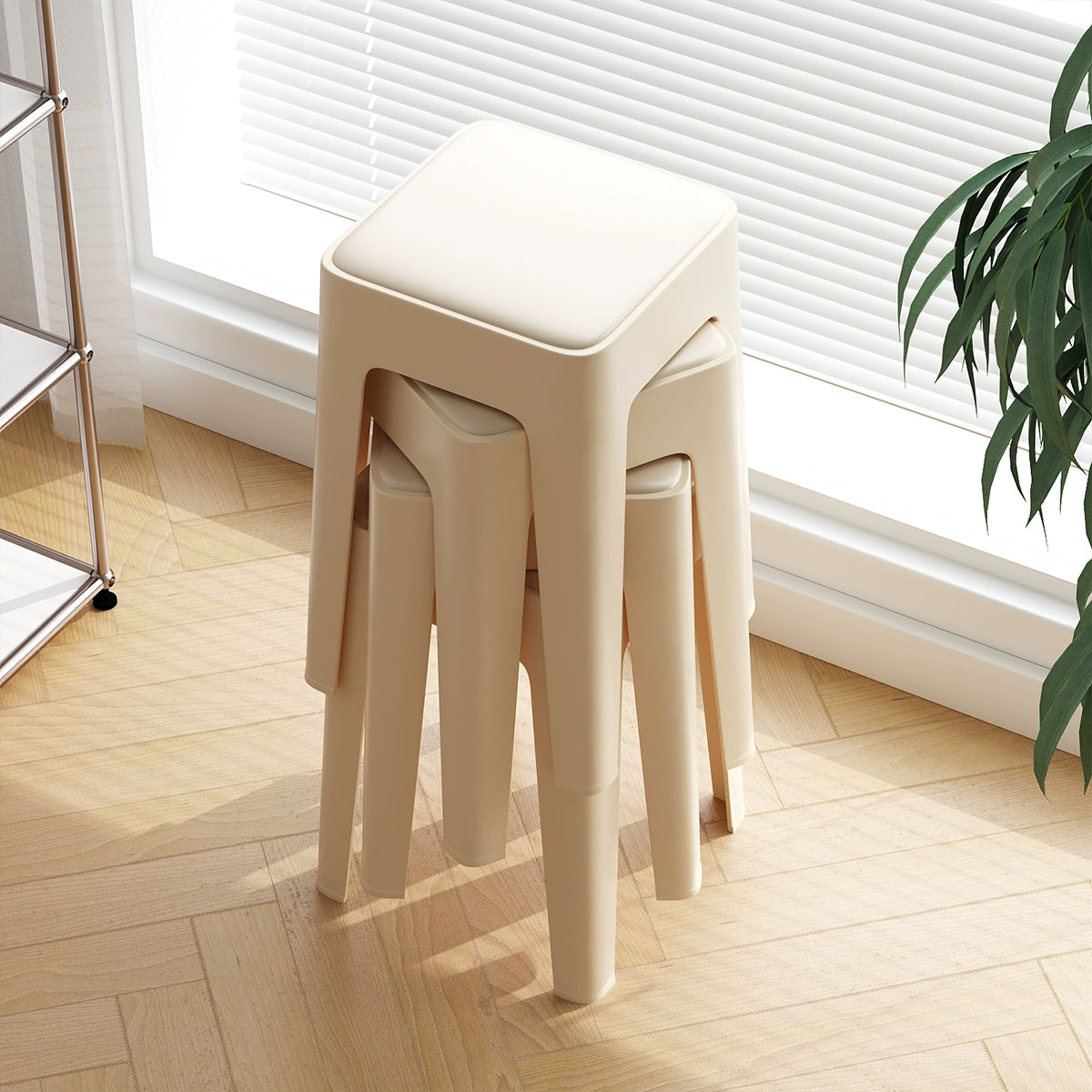 【SG Seller】4PCS Upgrade Sofa Base Stackable Plastic Stool Chair Dining Chair Set of Living Room Round Stool Kitchen Stool Multi-Colour Options