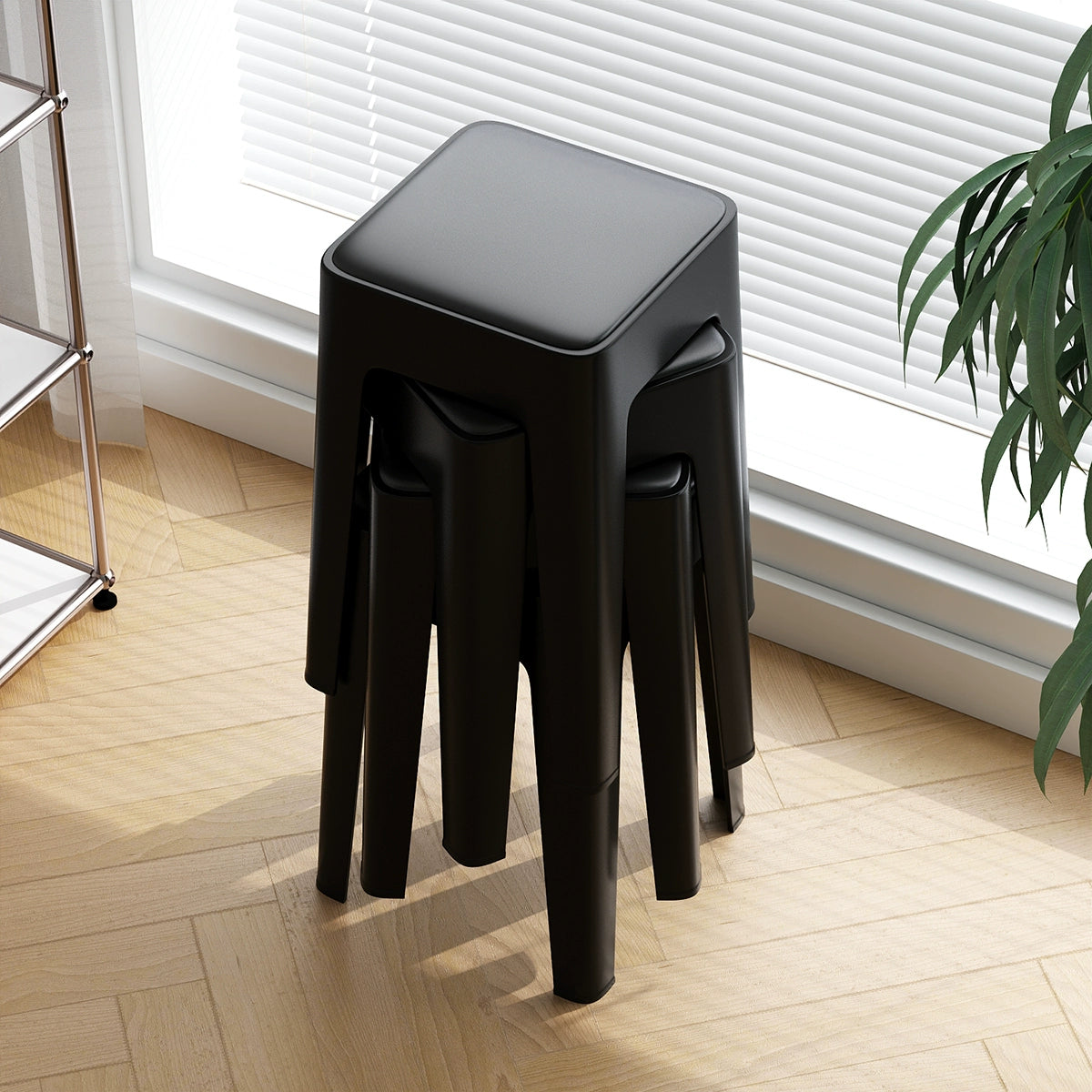 【SG Seller】4PCS Upgrade Sofa Base Stackable Plastic Stool Chair Dining Chair Set of Living Room Round Stool Kitchen Stool Multi-Colour Options