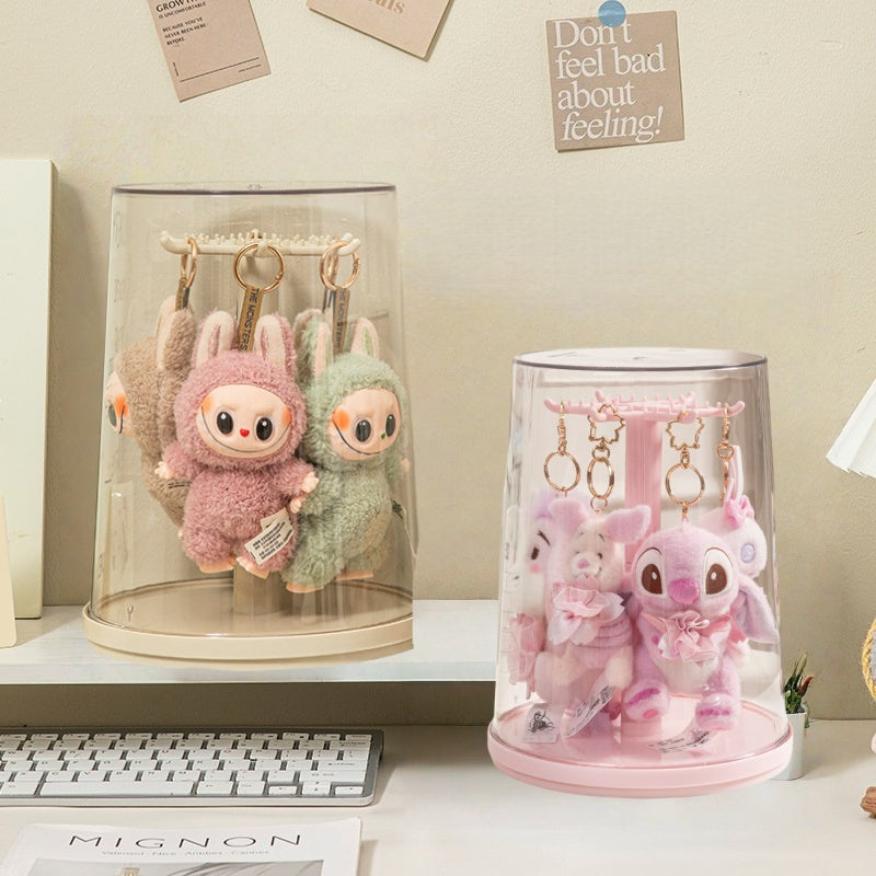 (NDD SG STOCK ) 360°Rotating Labbubu Display Case Rotating Transparent labubu Plush Doll Figurine Blind Box Storage Display Stand Source manufacturer Hanging Organizer Rack for POPMART