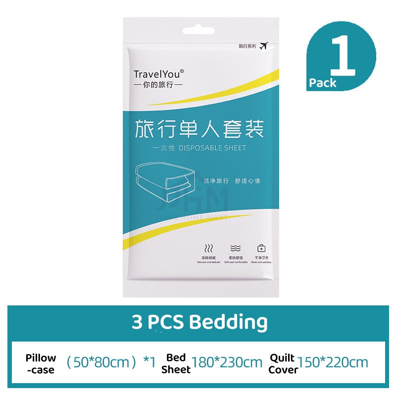 SG Disposable Bed Sheets Set Travel Pillow Cover Quilt Cover Single Double Set Hotel Bedsheets 一次性旅行床单套