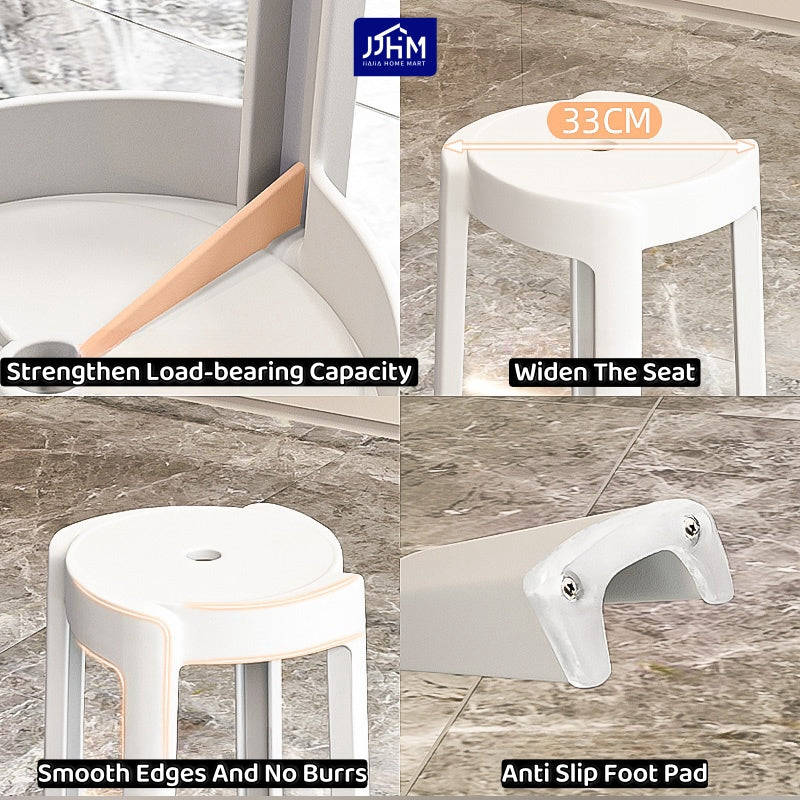 【SG Seller】4PCS Thicken Stackable Plastic Stool Chair Dining Chair Set of Living Room Round Stool Kitchen Stool Multi-Colour Options Sturdy Dining Table Stools