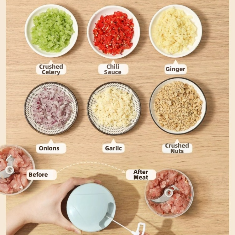 【SG Stock】Vegetable Chopper Mini Blender Garlic Cutter Manual Food Processor Meat Grinder Hand Ginger Crushed Shredder