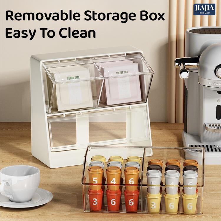 Coffee Capsule Holder Tea bag Organizer Pantry Acrylic Teabag Storage Box Coffee Rack Stationery Holder Desktop