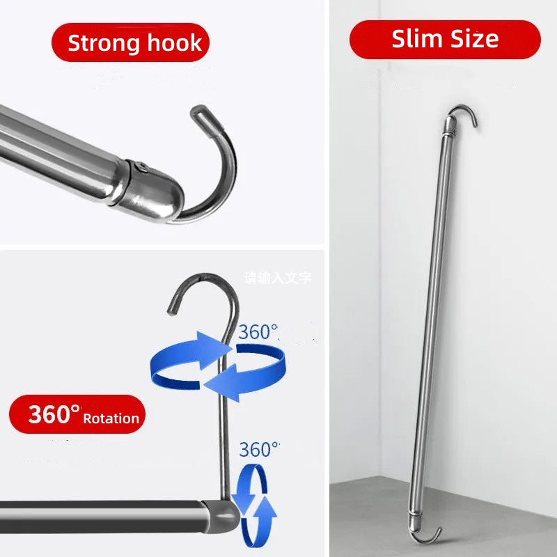 No Installation Telescopic Cloth Laundry Rail Rod Adjustable Height & Length