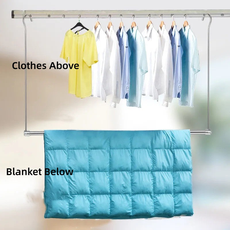 No Installation Telescopic Cloth Laundry Rail Rod Adjustable Height & Length