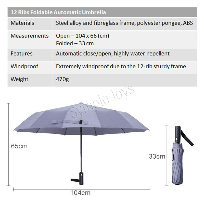 12 Ribs Automatic Umbrella Super Windproof Large Umbrella Auto Open Close