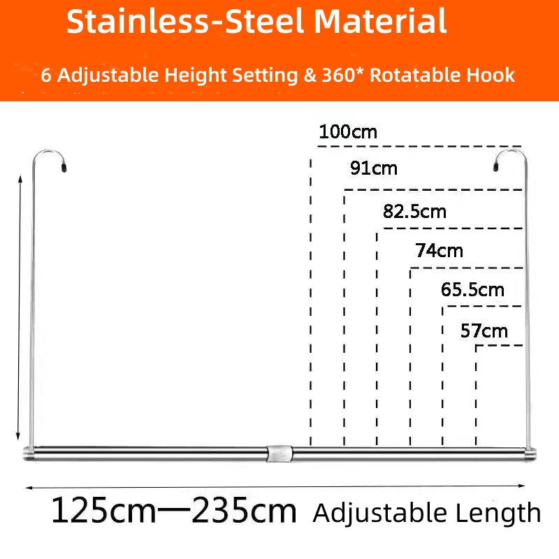 No Installation Telescopic Cloth Laundry Rail Rod Adjustable Height & Length