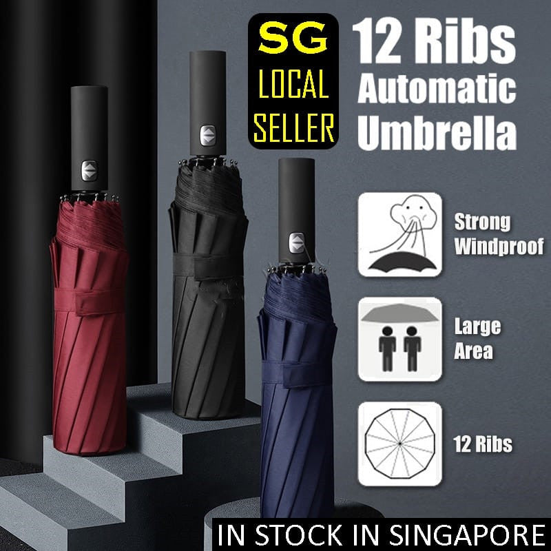 12 Ribs Automatic Umbrella Super Windproof Large Umbrella Auto Open Close