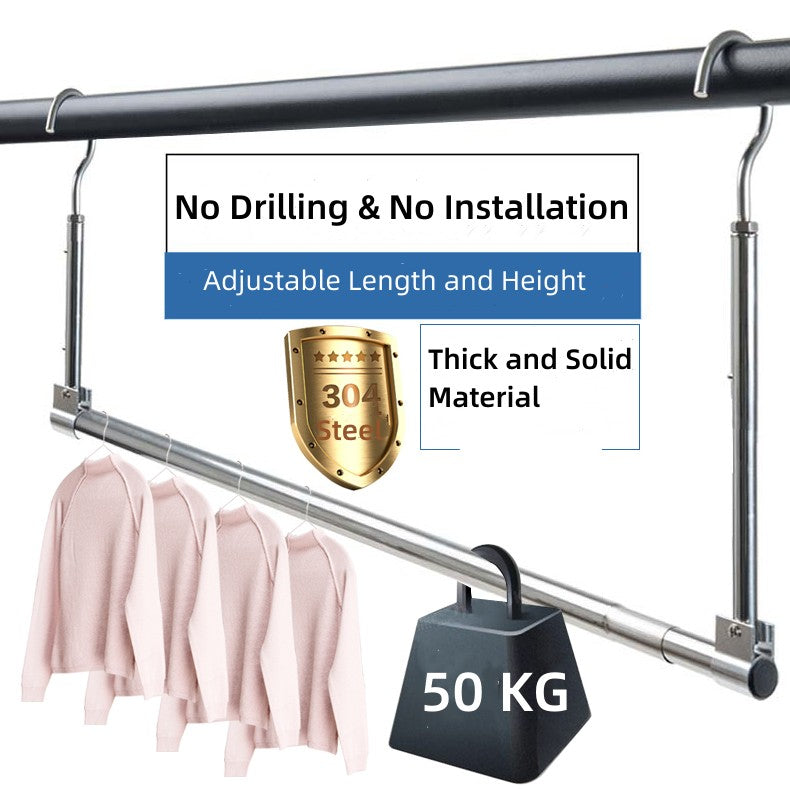 No Installation Telescopic Cloth Laundry Rail Rod Adjustable Height & Length
