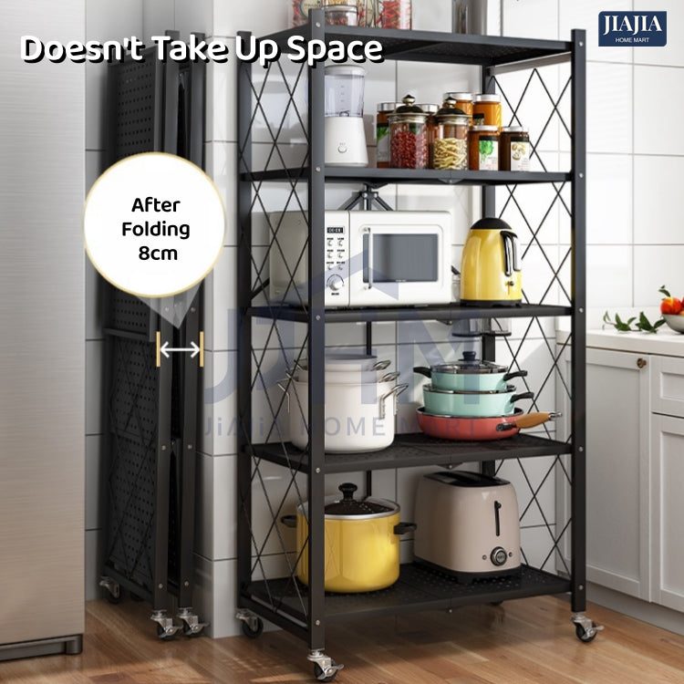 Installation-free kitchen folding storage rack floor-standing multi-layer household storage rack pots and ovens microwave oven storage rack storage room