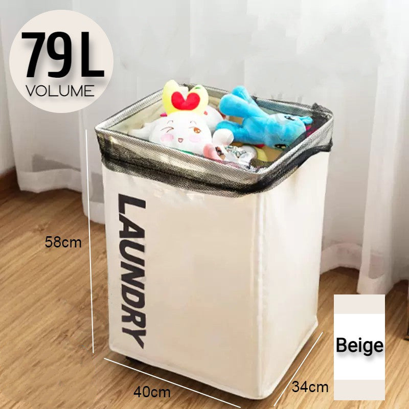 Laundry Basket with Foldable Pulley Brake Wheels Oxford Cloth