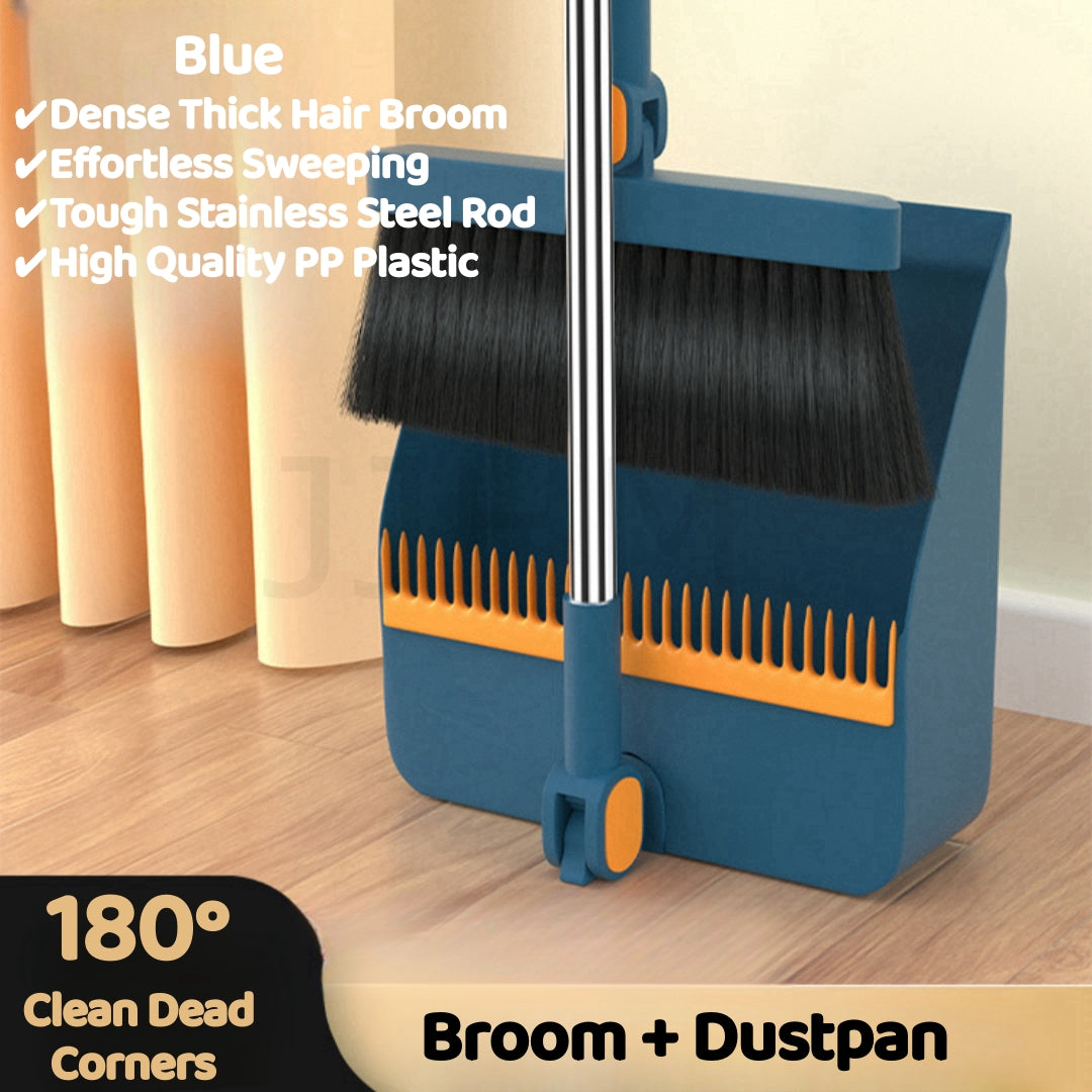 Rotatable Broom and Wind Proof Dust Pan with Broom Comb Broom Set Non-Stick Broom Magic Wiper Set