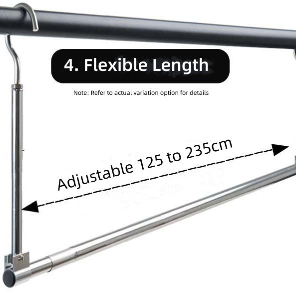 No Installation Telescopic Cloth Laundry Rail Rod Adjustable Height & Length