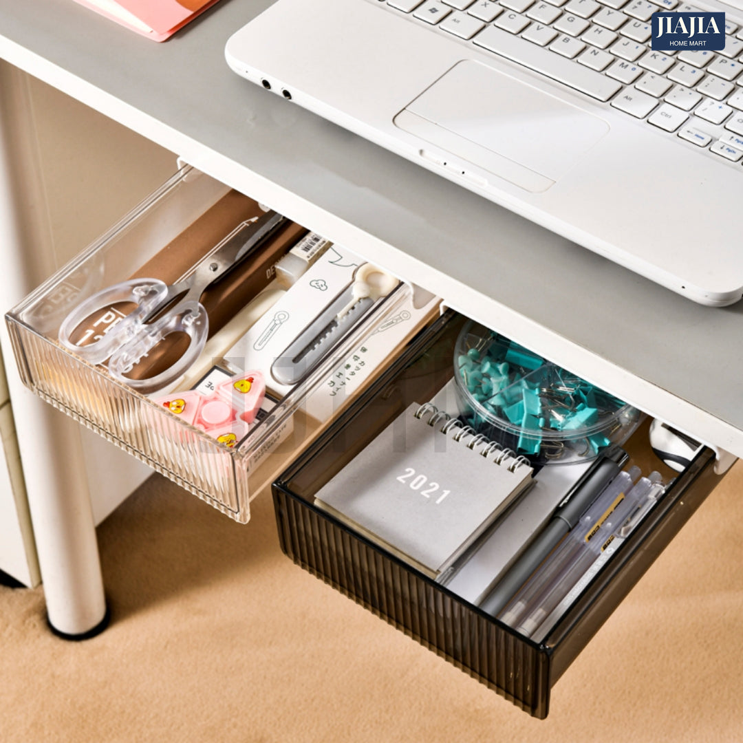 Under Table Desk Drawer Stationary Box Self-adhesive Under-drawer Storage Box Office Workstation Desk Bottom Shelf Hidden