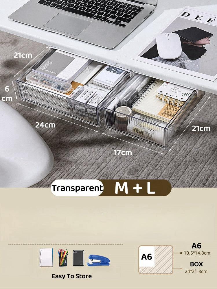 Under Table Desk Drawer Stationary Box Self-adhesive Under-drawer Storage Box Office Workstation Desk Bottom Shelf Hidden