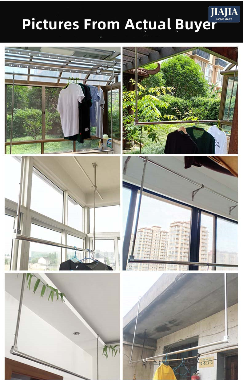 No Installation Telescopic Cloth Laundry Rail Rod Adjustable Height & Length