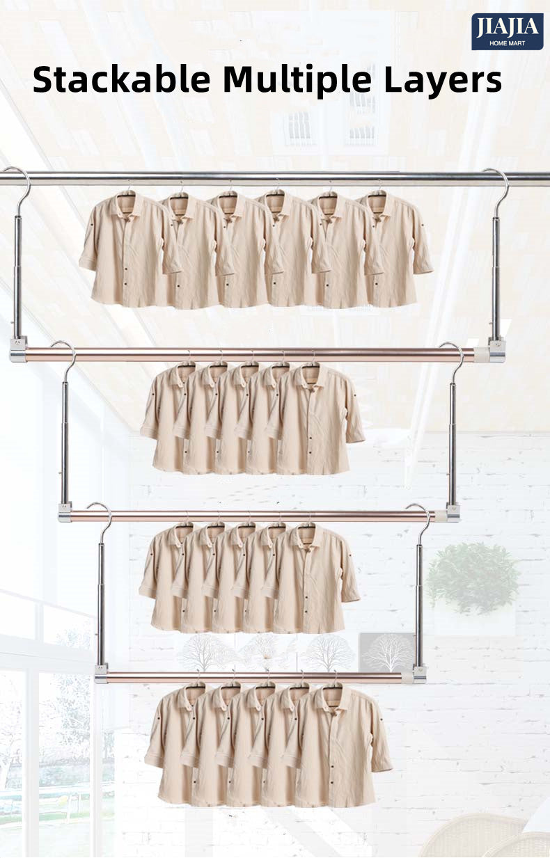 No Installation Telescopic Cloth Laundry Rail Rod Adjustable Height & Length