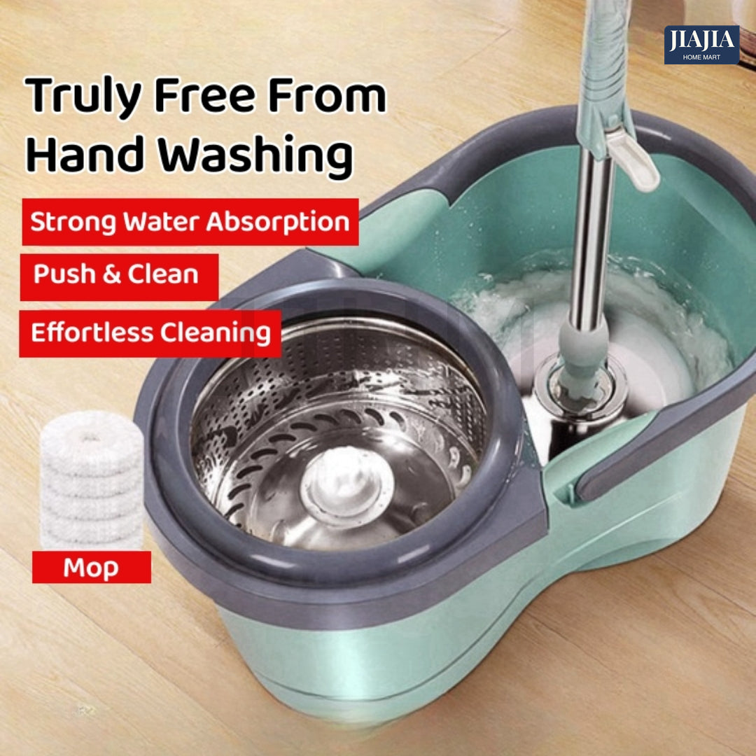 Microfiber Spin Mop & Bucket Set Hands-Free Self Cleaning Spin Round Flat Mop With Bucket