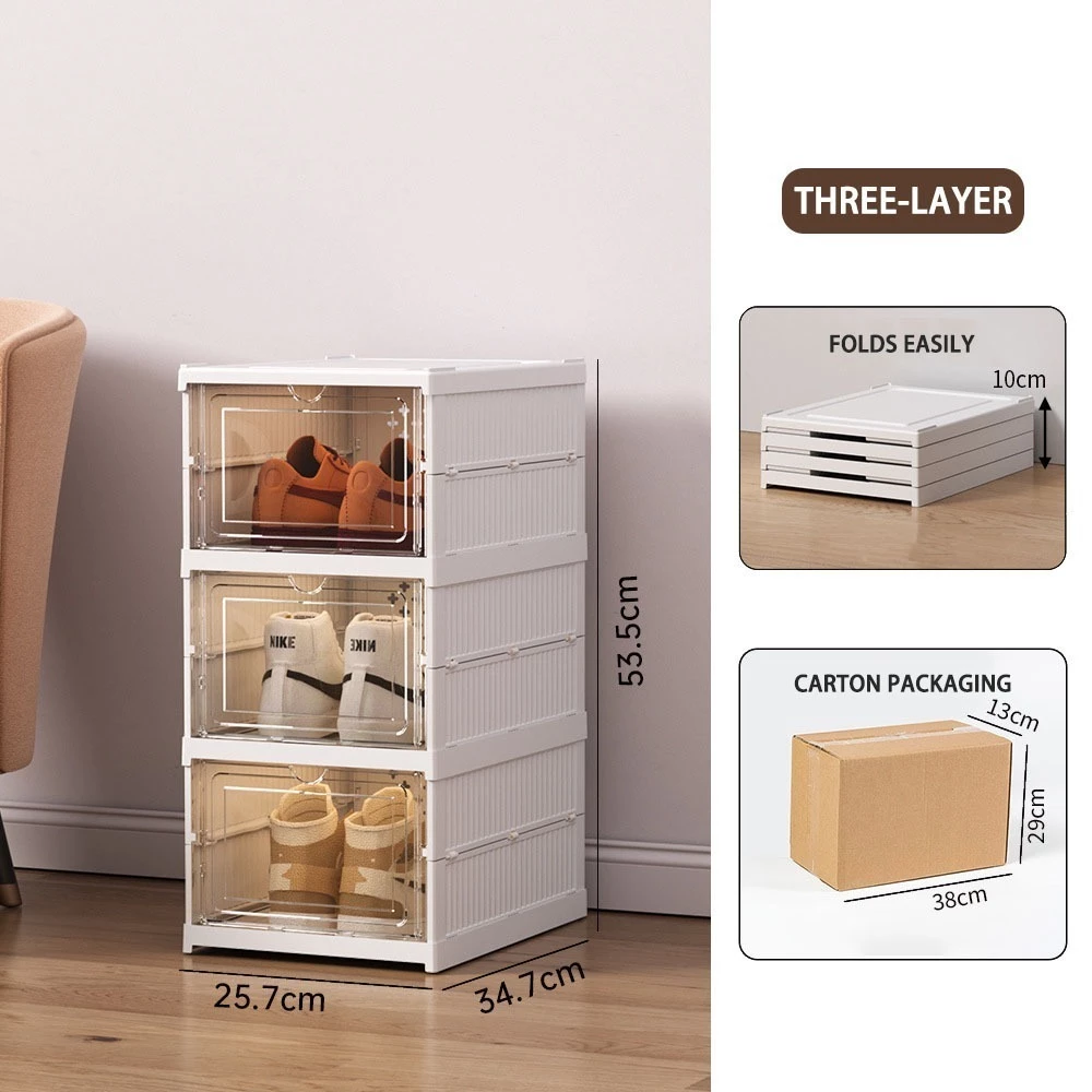 3/6/9 Layers Foldable Shoe Box Transparent Shoe Cabinet Stackable Shoe Storage Box Home Shoe Rack Cabinet
