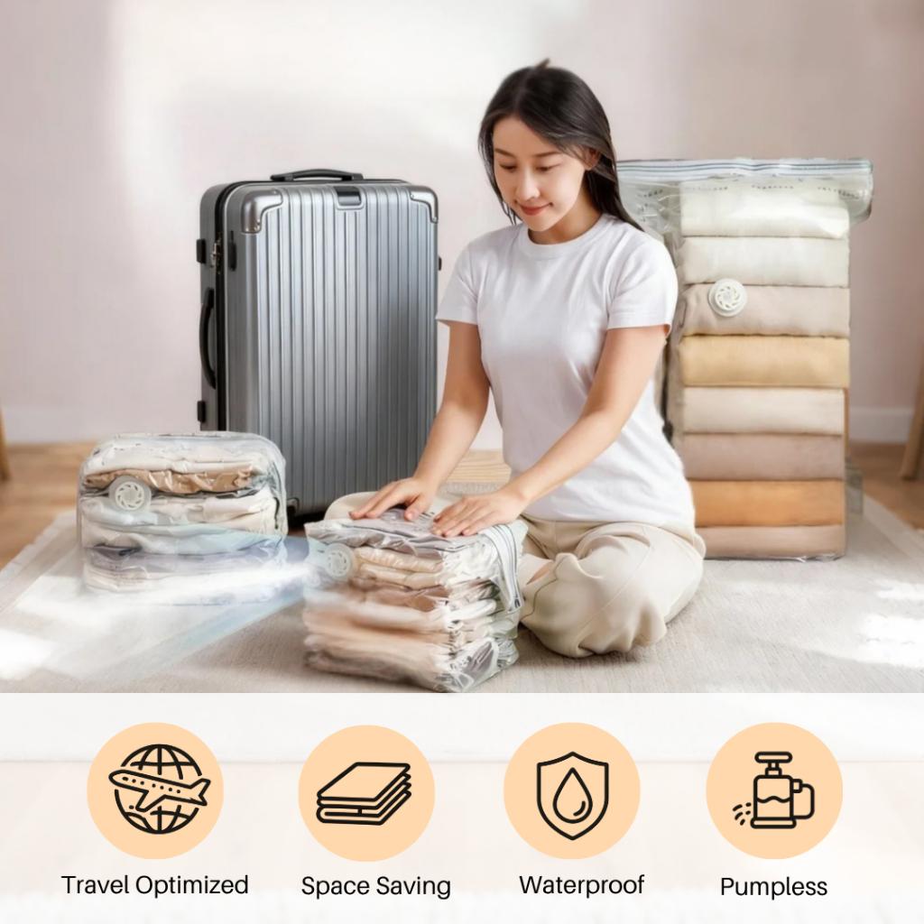 <Pumpless> Vacuum Bag Compression Bag No Need Pump Reusable Travel Clothes Storage Bag Seal Bags
