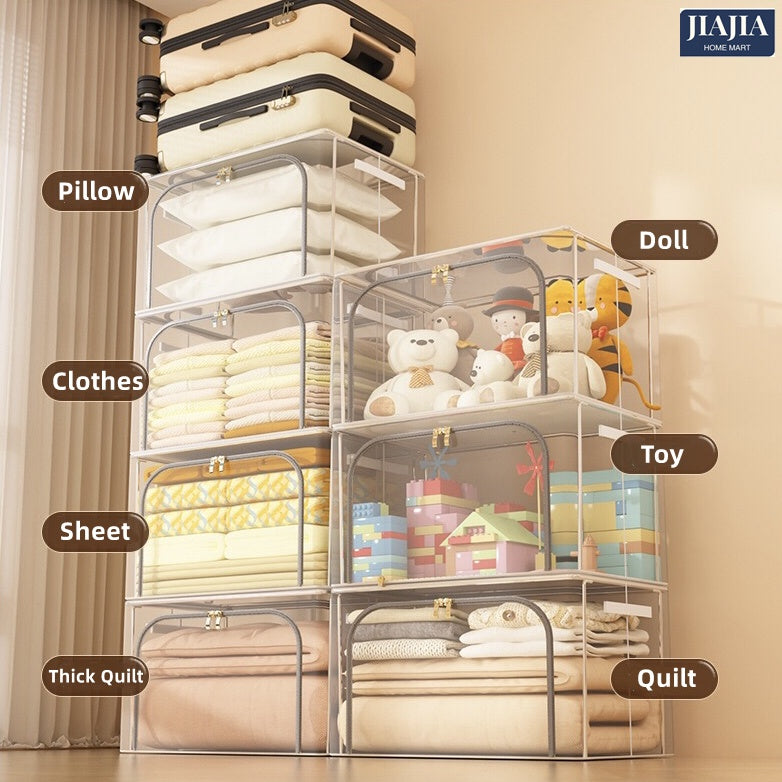 <Buy 5 Free 1> SG SHIP Steel Frame Storage Boxes Foldable Breathable Transparent Clothing Quilt Organizer Dustproof Bag