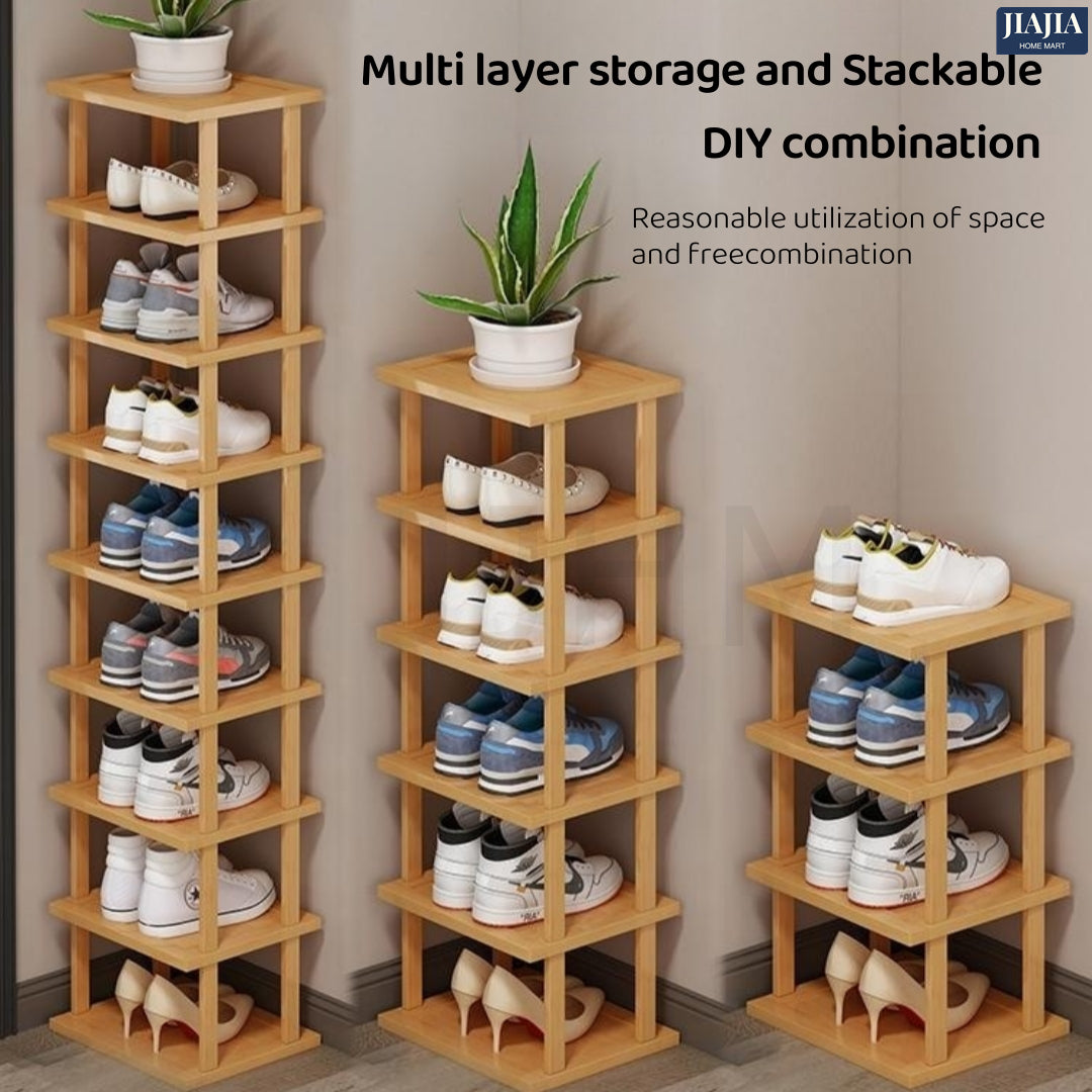 DIY Stackable Shoe Rack Multi-Layer Storage Free Combination Outdoor Bamboo Wooden Cabinet Organizer Storag Shelf