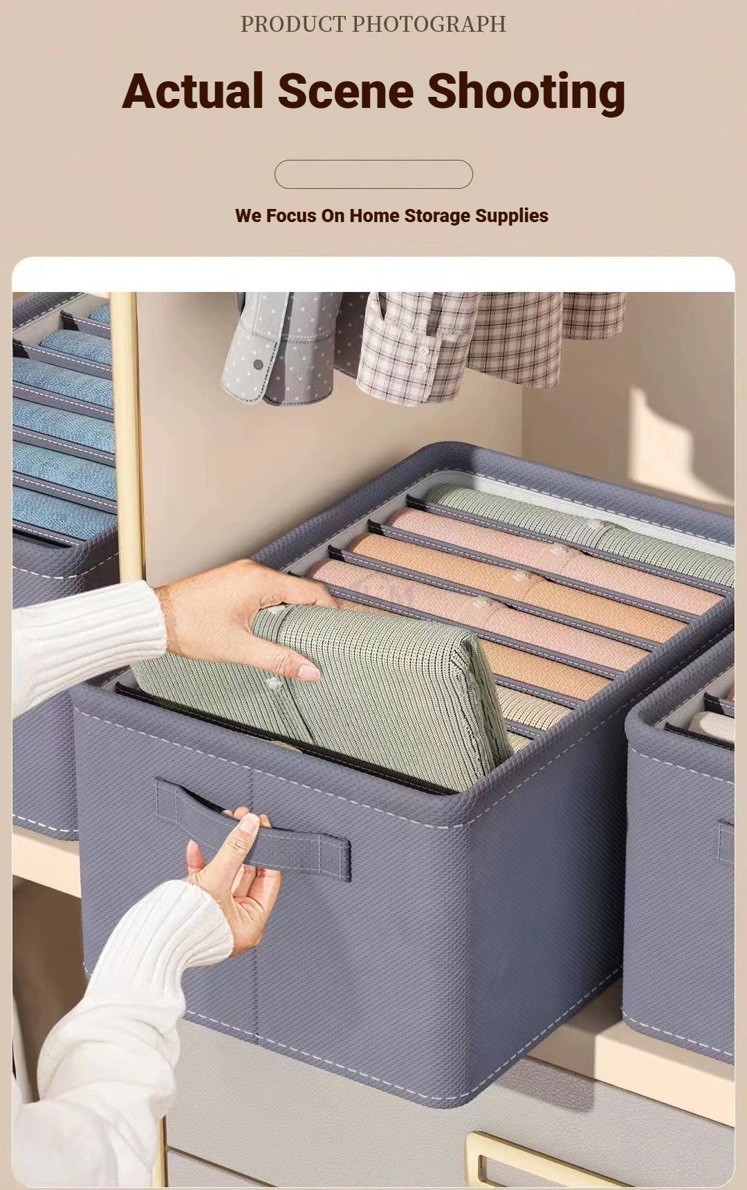<Buy 4 Free 1> No-Flimsy Fabric Foldable 6/7/9 Grids Clothes Organizer Mesh Jeans Pant Storage Organizer Compartment