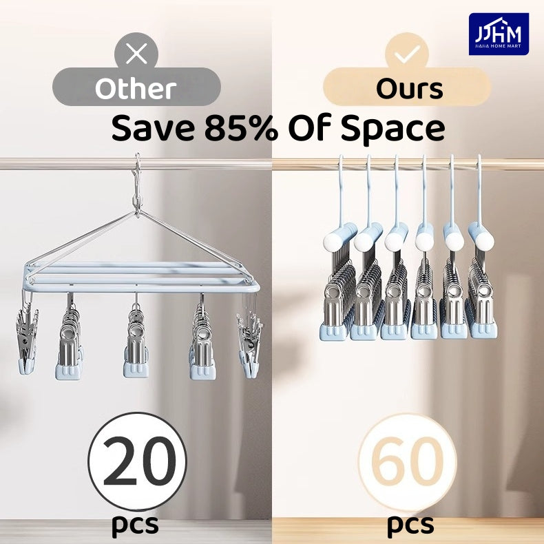 【SG Ready Stock】30 Clips Anti-slip Stainless Steel Sock Hanger Stackable with Shoe Rack Underwear Sock Drying Pegs Rack Traceless Hanger Drying Rack