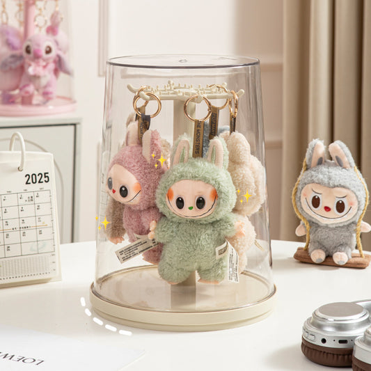 （NDD SG STOCK ) 360°Rotating Labbubu Display Case Rotating Transparent labubu Plush Doll Figurine Blind Box Storage Display Stand Source manufacturer Hanging Organizer Rack for POPMART