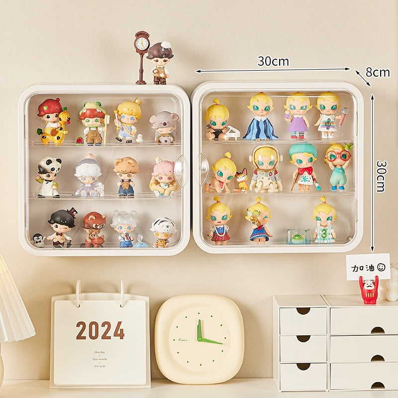 Doll Toy Display Storage Box Wall-Mounted Magnetic Transparent Dustproof Cabinet Organizer Display Case