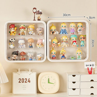 Doll Toy Display Storage Box Wall-Mounted Magnetic Transparent Dustproof Cabinet Organizer Display Case