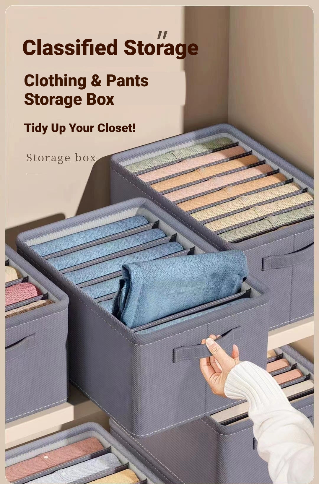 <Buy 4 Free 1> No-Flimsy Fabric Foldable 6/7/9 Grids Clothes Organizer Mesh Jeans Pant Storage Organizer Compartment