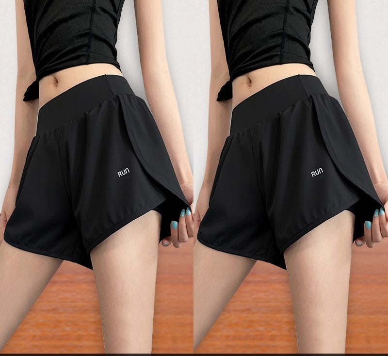 Women's Sports Shorts Quick-Drying Anti-Exposure Loose Large Size Casual Yoga Pants Running Breathable Fitness Pants High Waist Summer