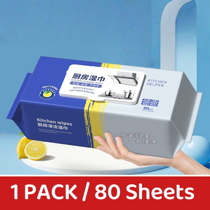 NDD 80Pcs Kitchen Wet Wipes  Large Wet Wipes Lemon  Disposable, Oil, Grease, Stain Remove