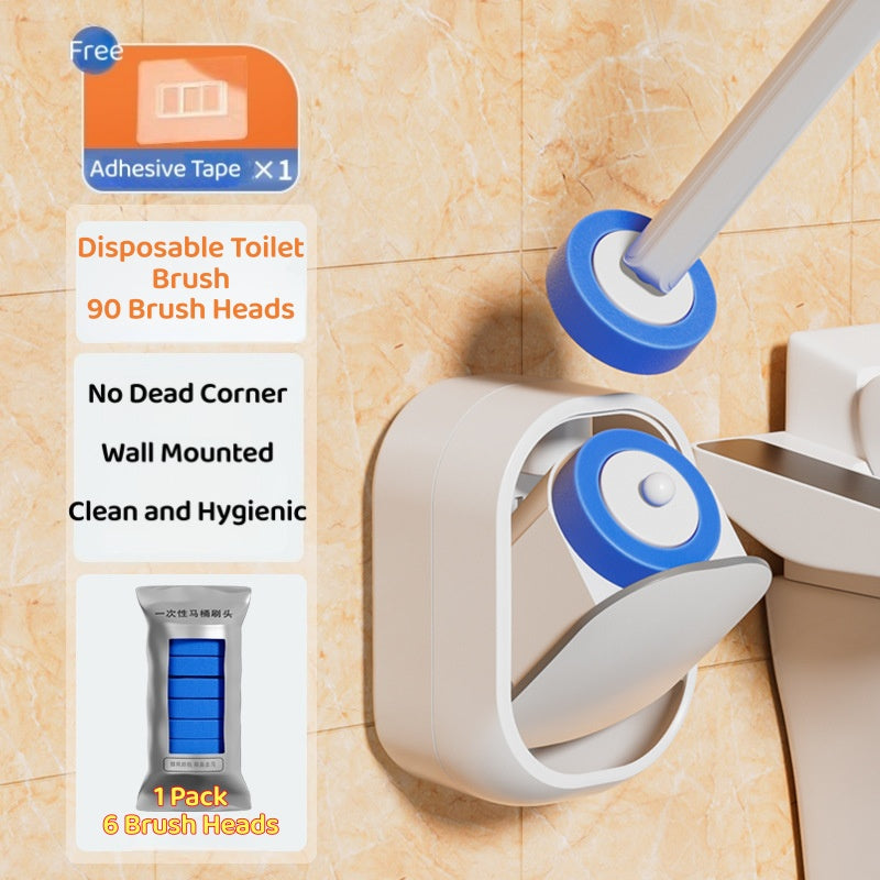 Disposable Toilet Brush Set Wall-Mounted Full Coverage 360°Clean Quick-Release Head SwapComes with bracket and interchangeable head