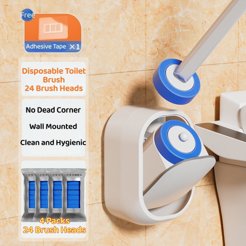 Disposable Toilet Brush Set Wall-Mounted Full Coverage 360°Clean Quick-Release Head SwapComes with bracket and interchangeable head