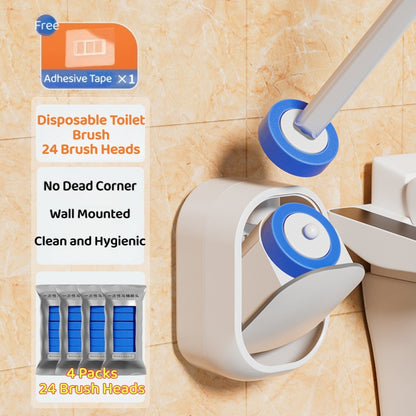 Disposable Toilet Brush Set Wall-Mounted Full Coverage 360°Clean Quick-Release Head SwapComes with bracket and interchangeable head