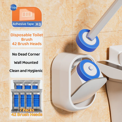 Disposable Toilet Brush Set Wall-Mounted Full Coverage 360°Clean Quick-Release Head SwapComes with bracket and interchangeable head
