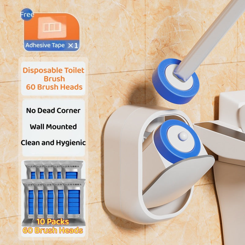 Disposable Toilet Brush Set Wall-Mounted Full Coverage 360°Clean Quick-Release Head SwapComes with bracket and interchangeable head