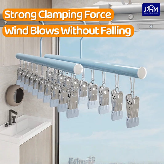 【SG Ready Stock】30 Clips Anti-slip Stainless Steel Sock Hanger Stackable with Shoe Rack Underwear Sock Drying Pegs Rack Traceless Hanger Drying Rack