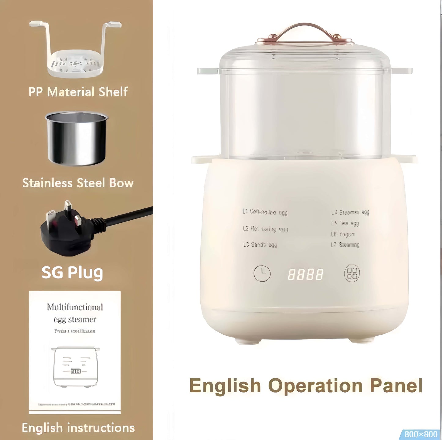 NDD [Sg Seller]Egg with Steamer 7 Mode Intelligent Egg Boiler Egg Steamer Automatic Power Off Hard Boiled Egg Breakfast