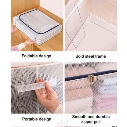 B5F1<Buy 5 Free 1> SG SHIP Steel Frame Storage Boxes Foldable Breathable Transparent Clothing Quilt Organizer Dustproof Bag
