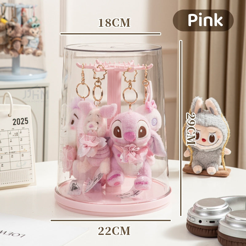 （NDD SG STOCK ) 360°Rotating Labbubu Display Case Rotating Transparent labubu Plush Doll Figurine Blind Box Storage Display Stand Source manufacturer Hanging Organizer Rack for POPMART